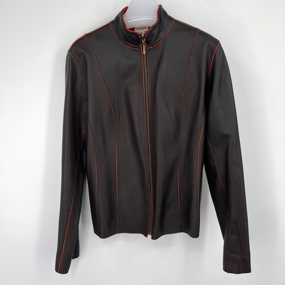 Chico's 100% Leather Jacket Brown Orange Suede Interior Size M Timeless Classic - Picture 1 of 9